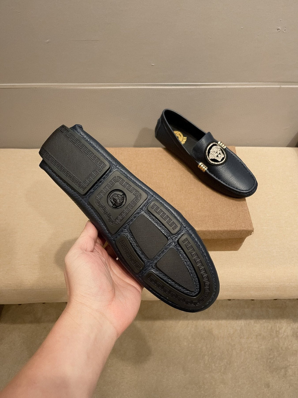 Versace Black Medallion Loafers — back