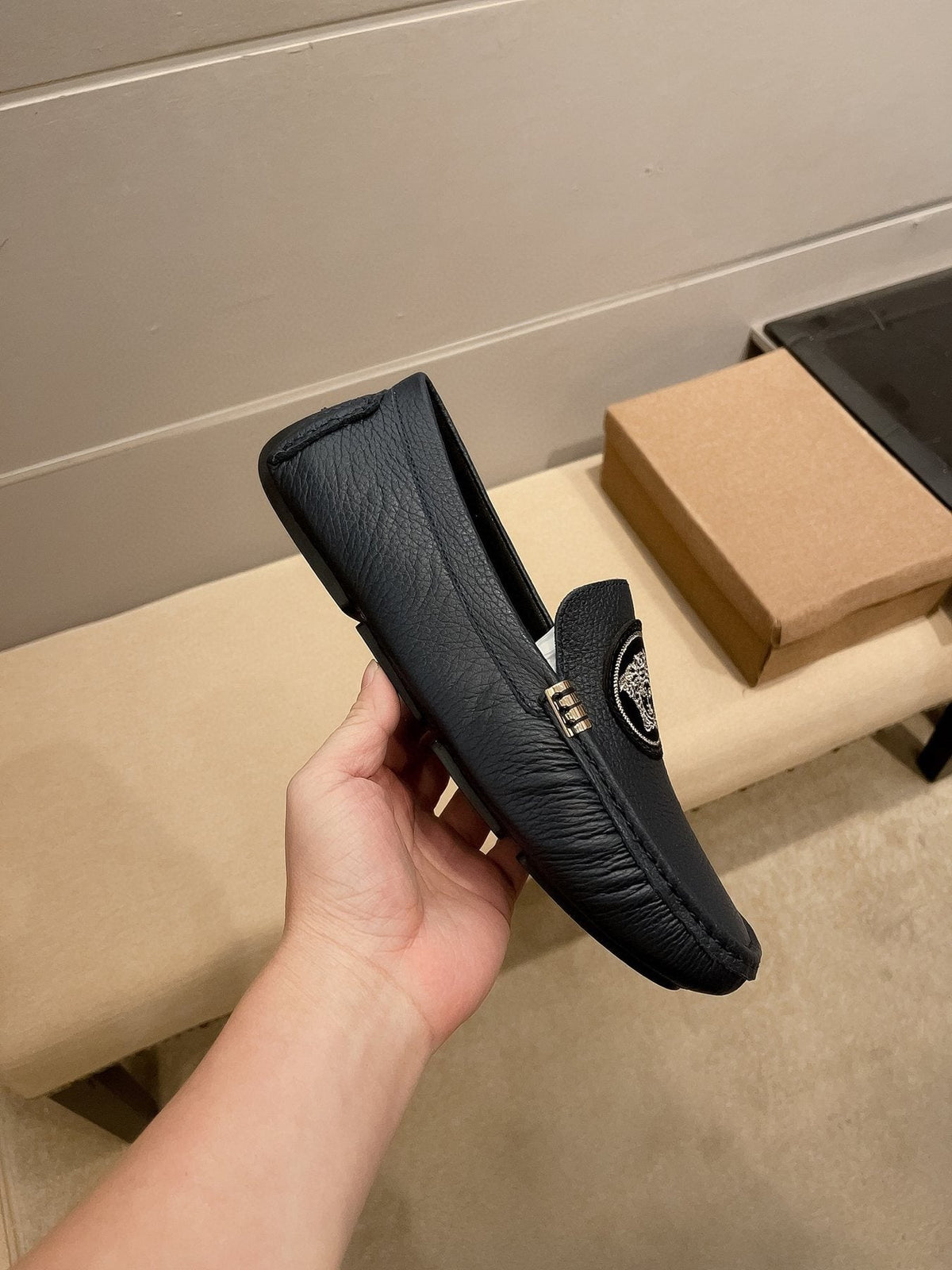 Versace Black Medallion Loafers — detail