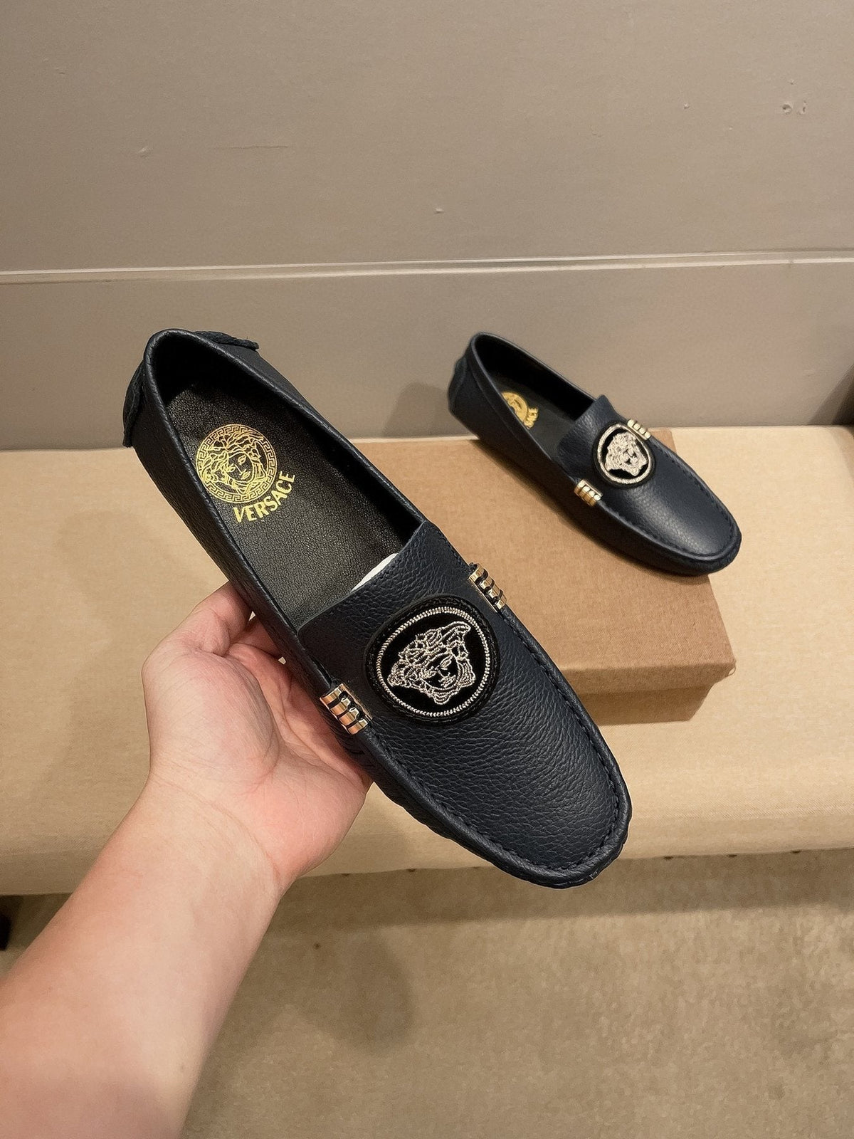 Versace Black Medallion Loafers — front