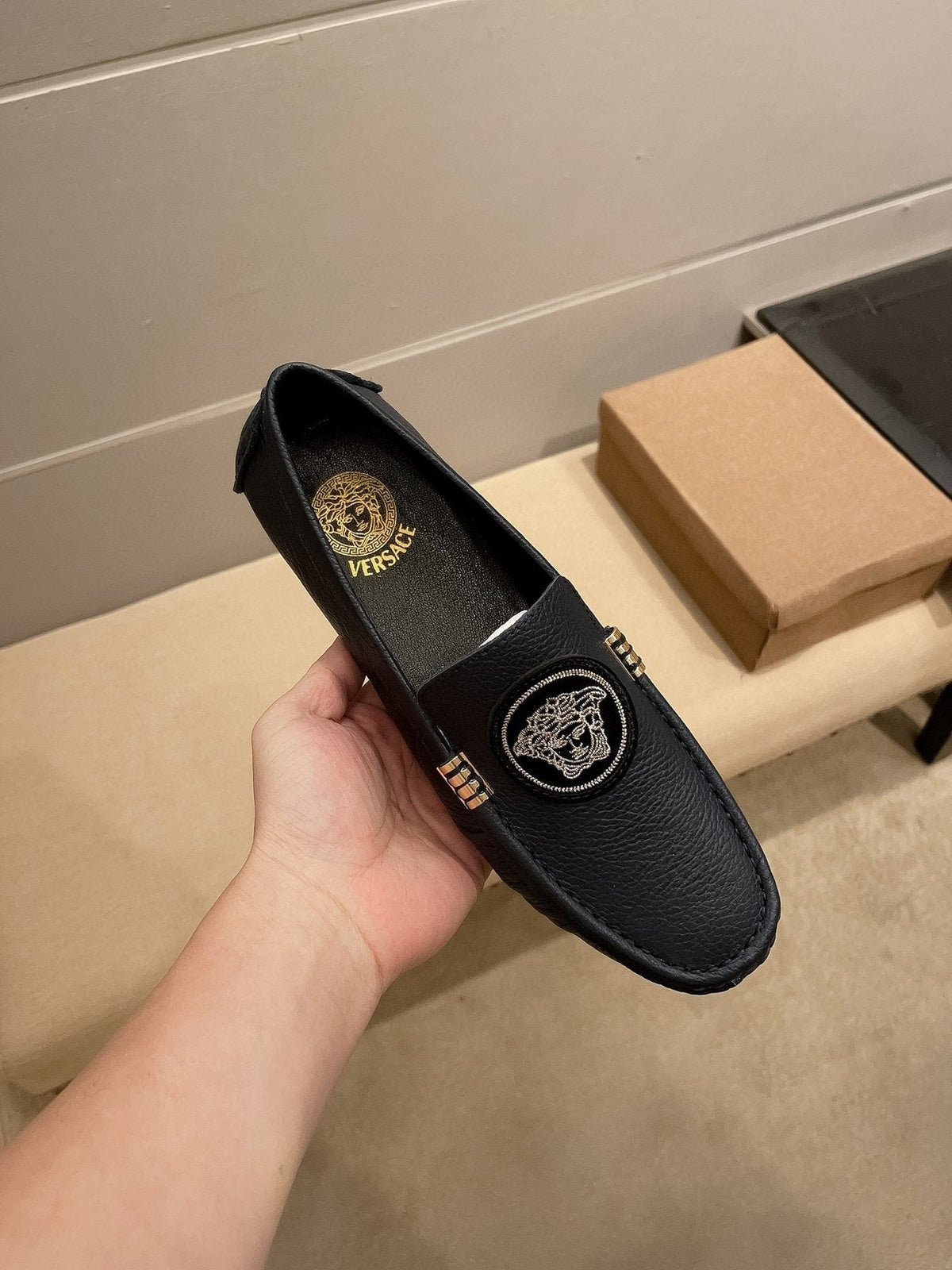 Versace Black Medallion Loafers — front