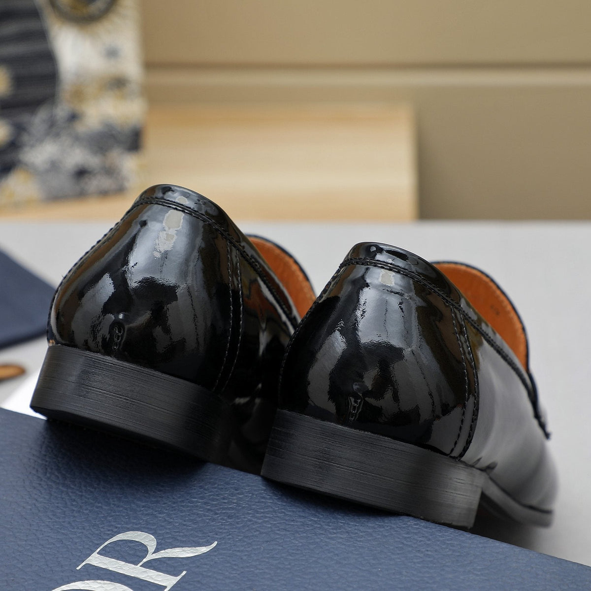 Dior Black Embossed Buckle Loafers — back