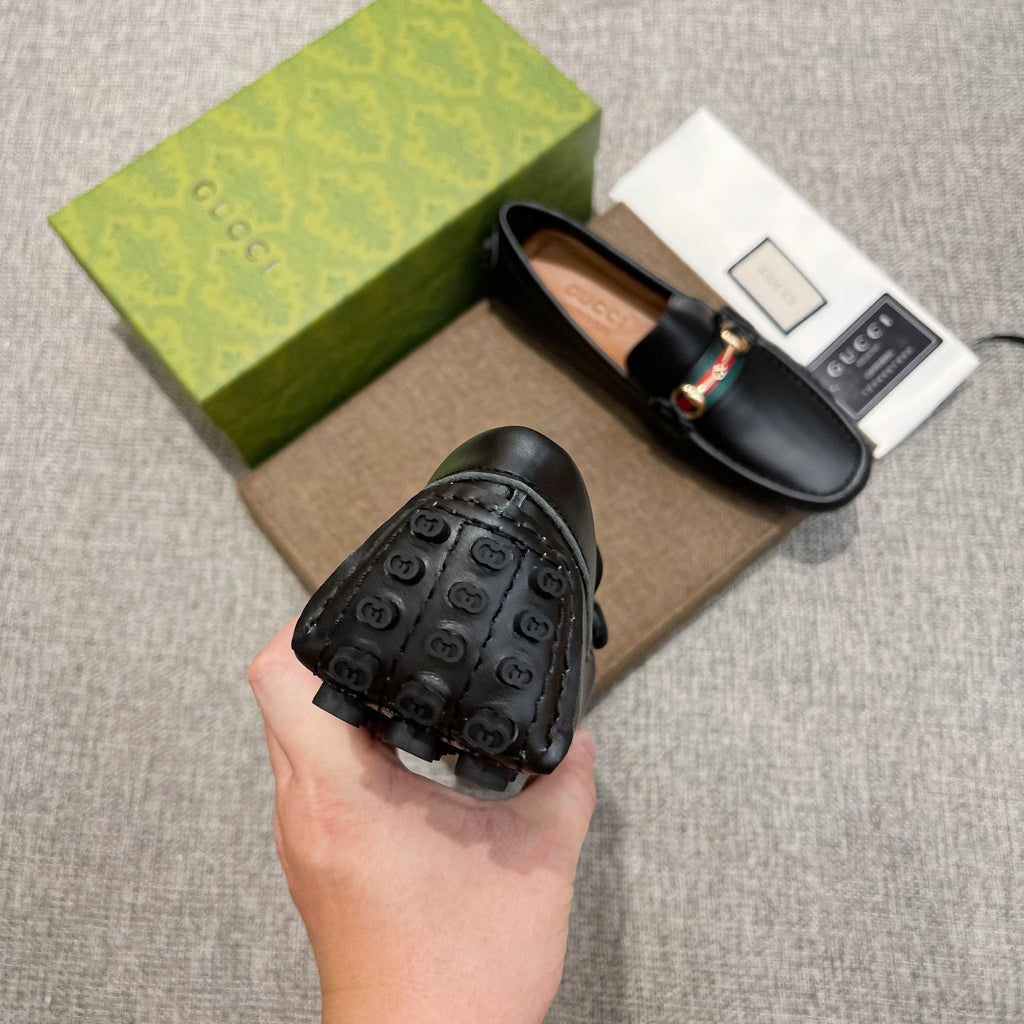 Gucci Black Web Stripe Loafers — detail