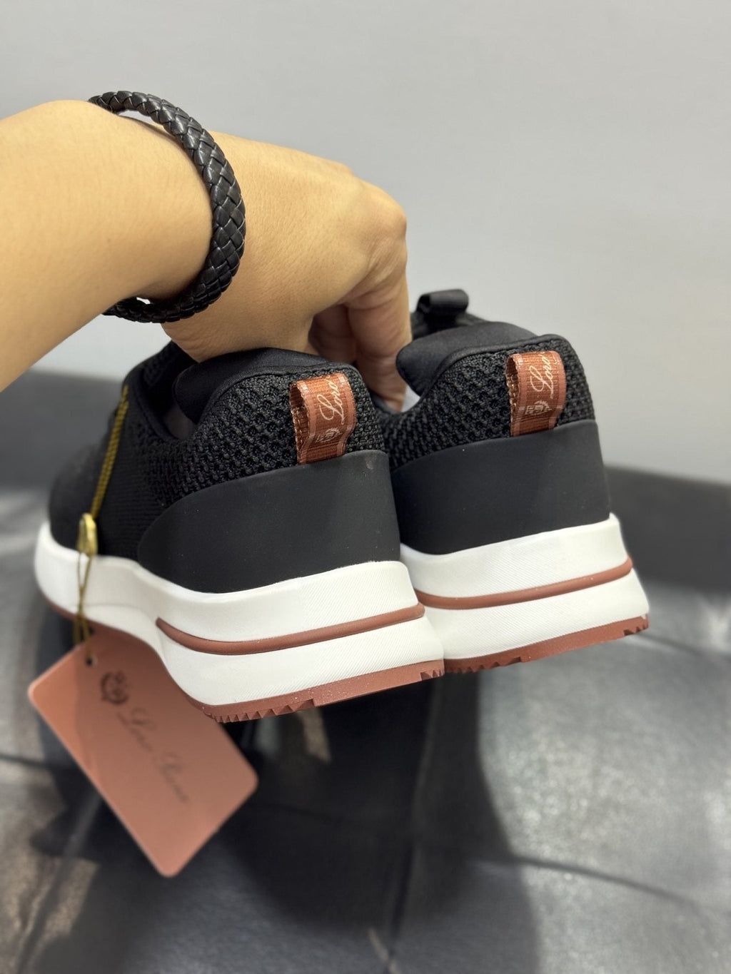 Loro Piana Black Knit Low-Top Sneakers — back