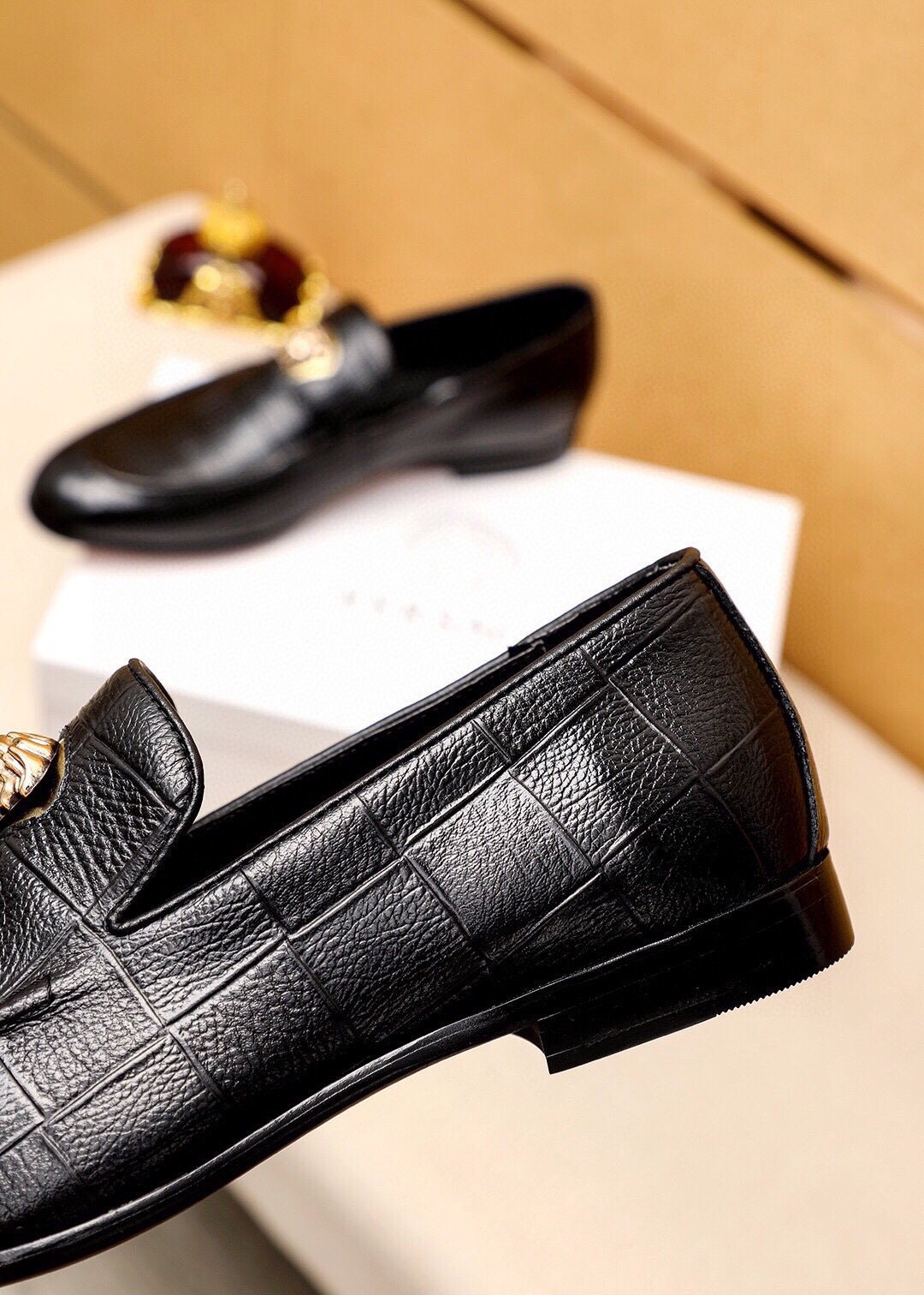 Versace Black Embossed Hardware Loafers — detail
