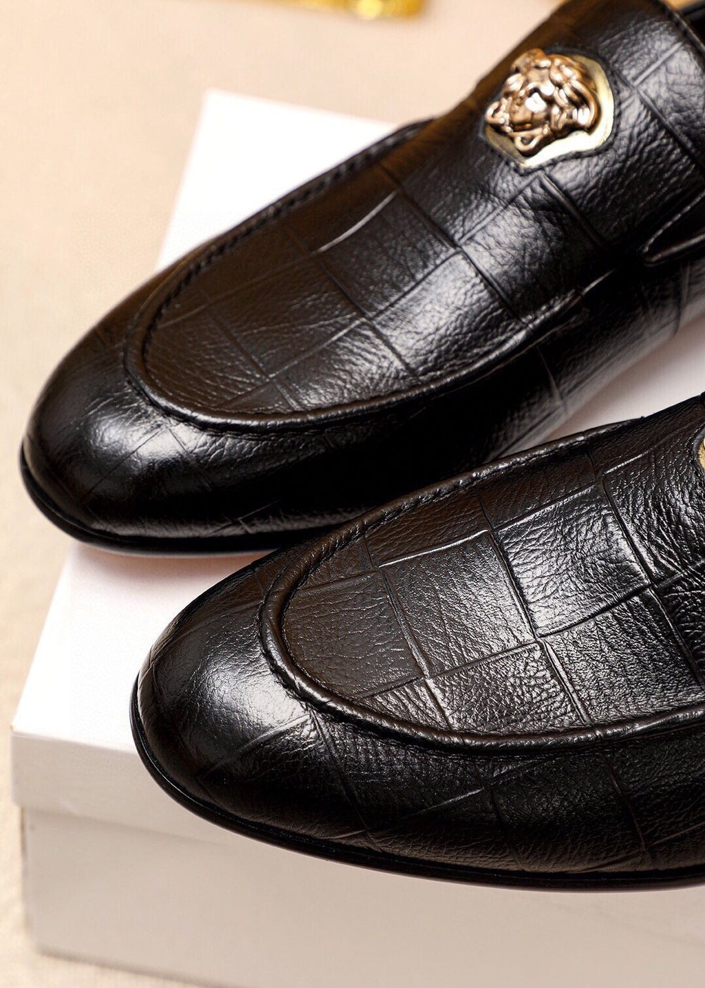 Versace Black Embossed Hardware Loafers — detail