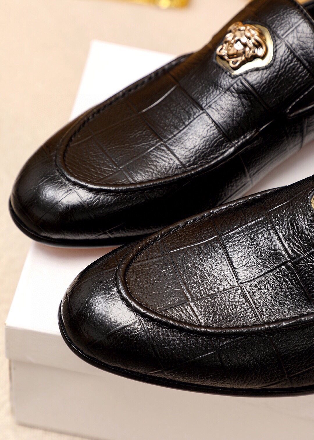 Versace Black Embossed Hardware Loafers — detail