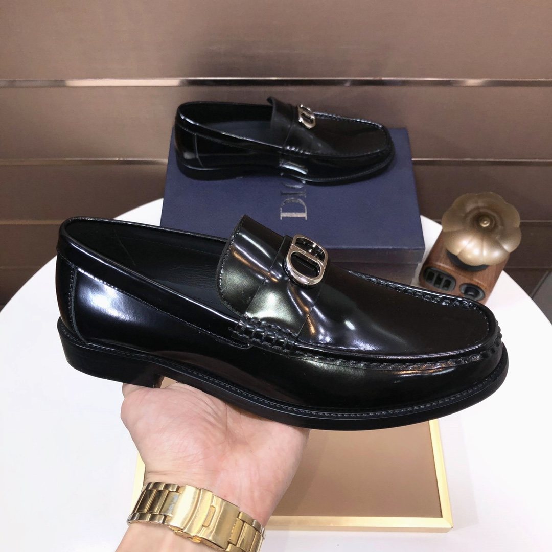 Dior Black Buckle Loafers — side