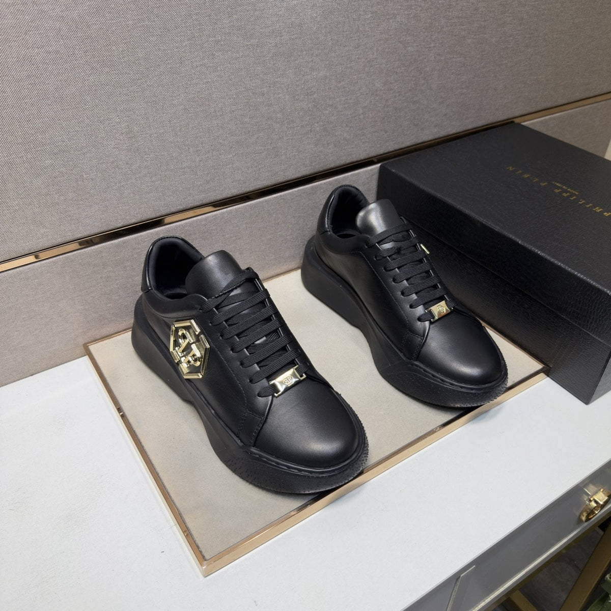 Philipp Plein Black Gold-Accent Sneakers — front
