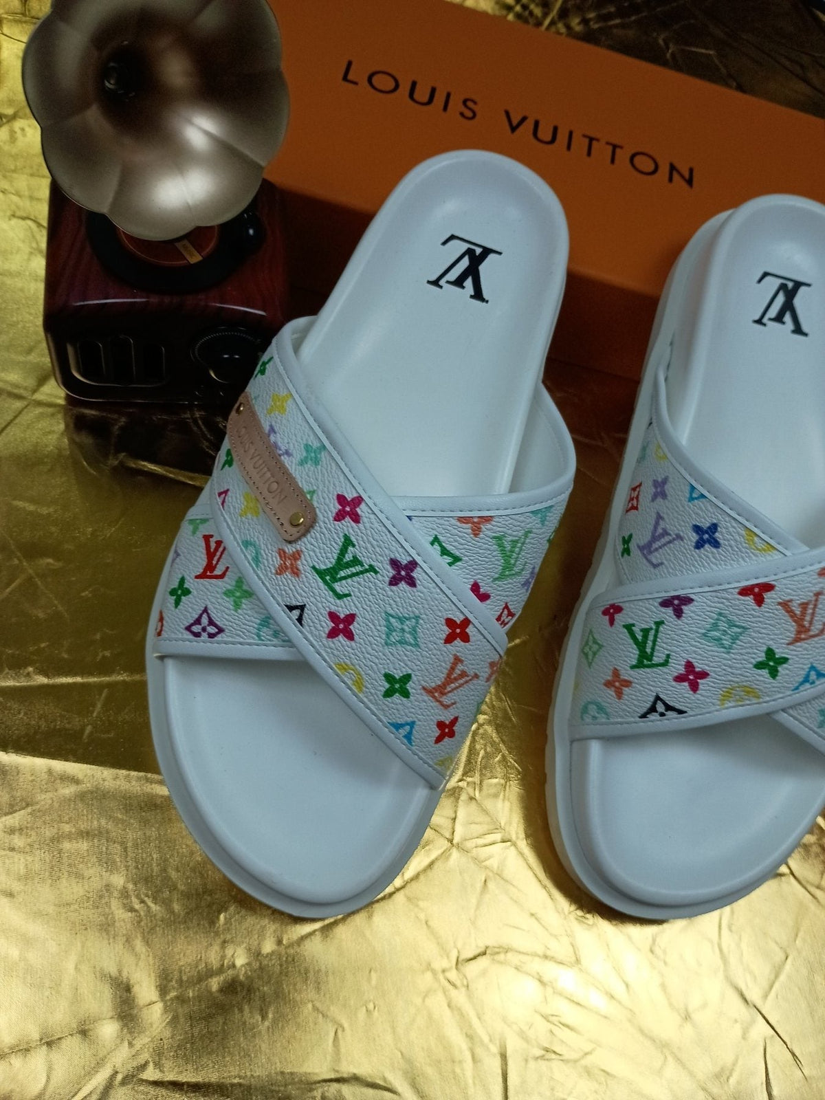 Louis Vuitton Multicolor Monogram Slide Sandals — front