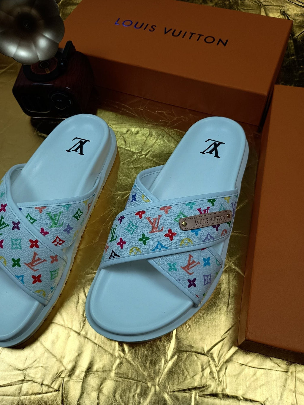 Louis Vuitton Multicolor Monogram Slide Sandals — hero