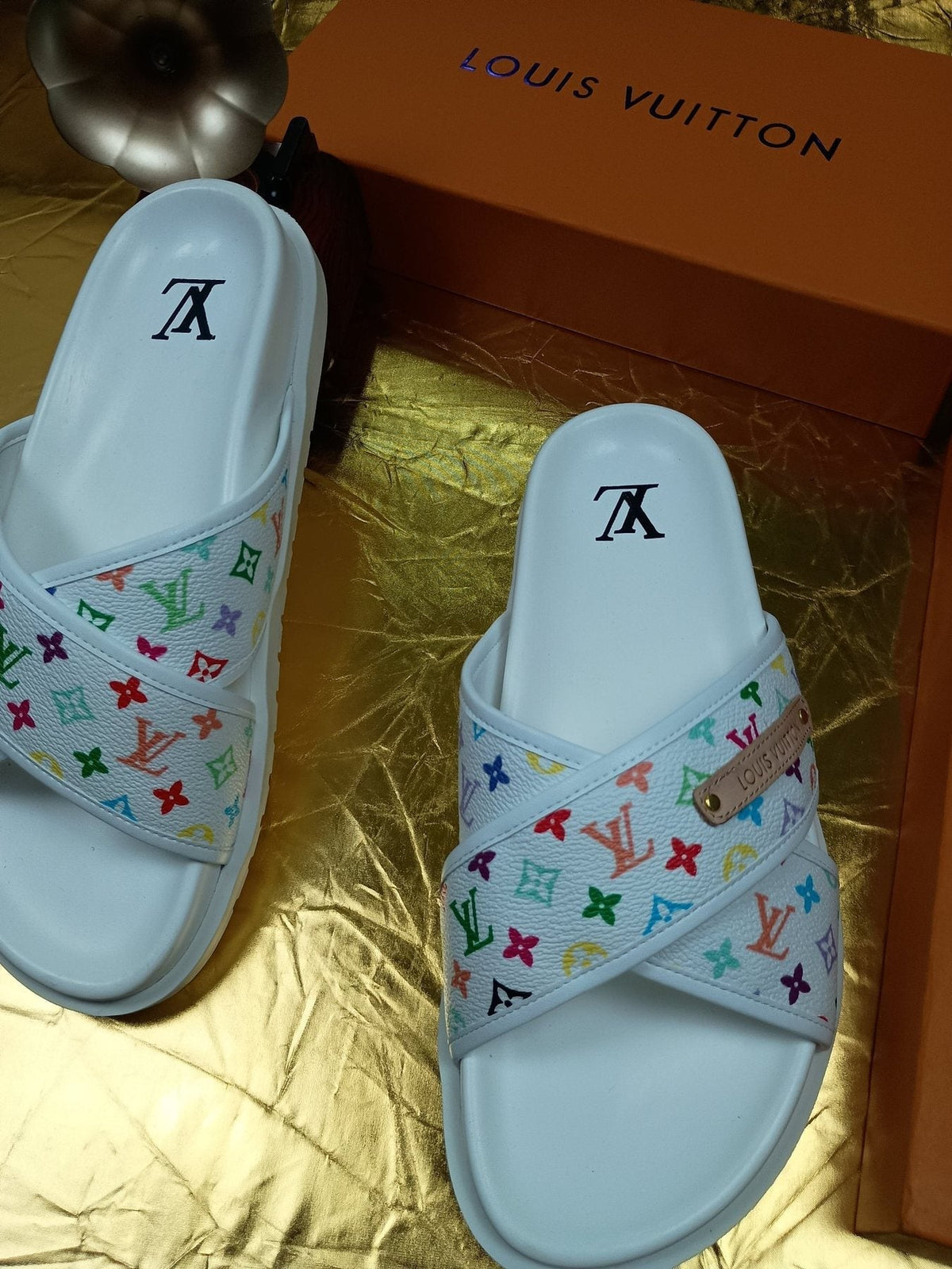 Louis Vuitton Multicolor Monogram Slide Sandals — side