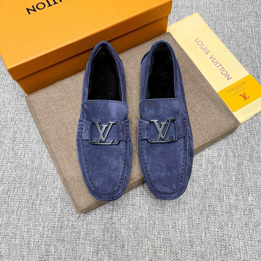 微商相册测试鞋子-Louis Vuitton Navy Blue Hardware Loafers — front