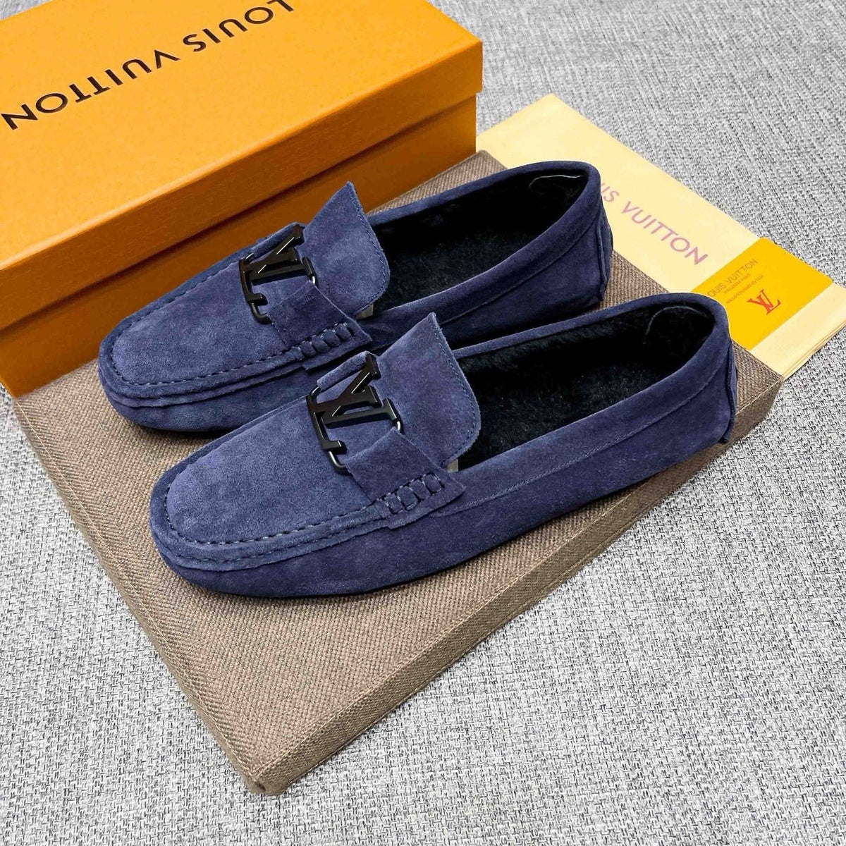 微商相册测试鞋子-Louis Vuitton Navy Blue Hardware Loafers — side