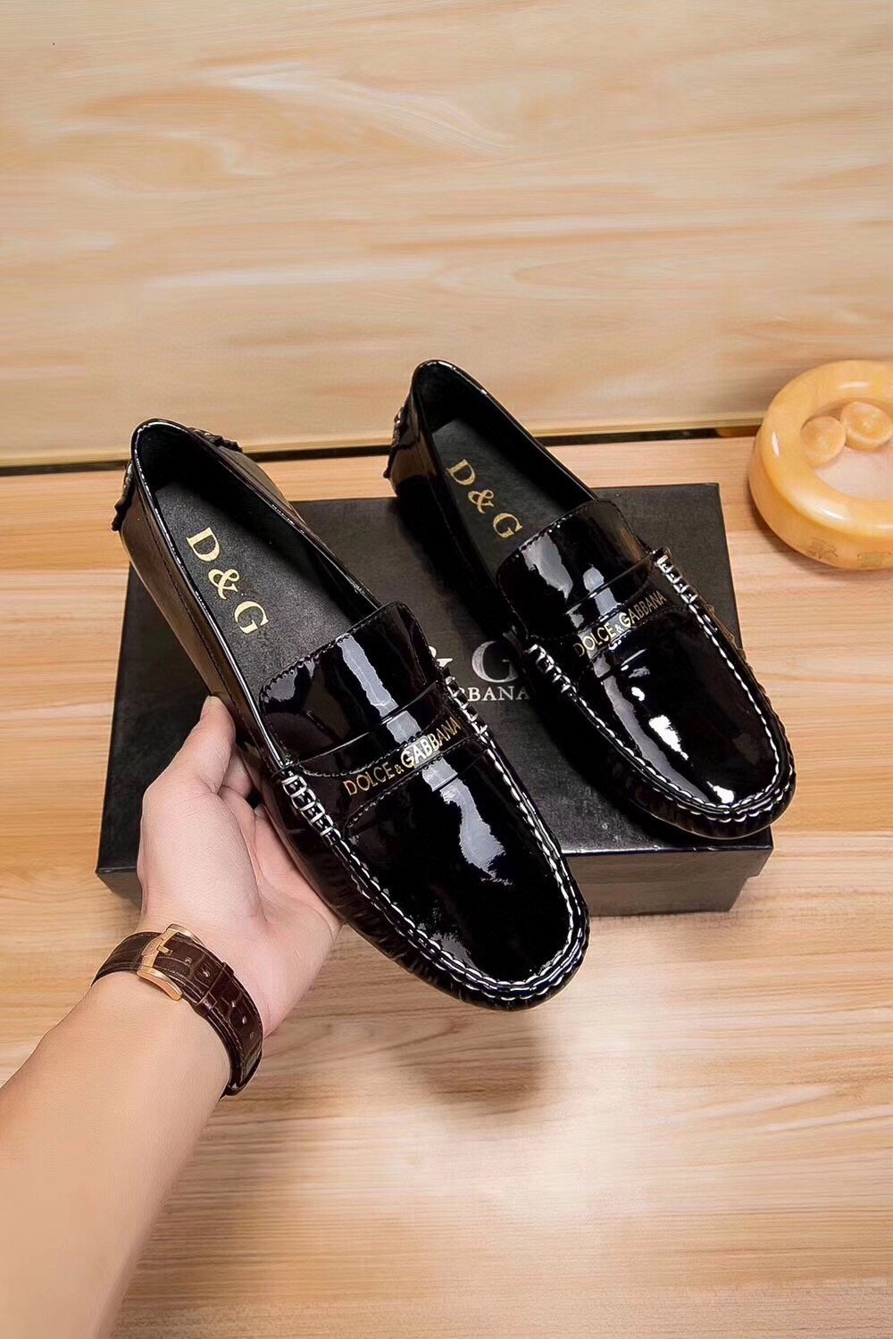 Dolce & Gabbana Black Patent Loafers — model