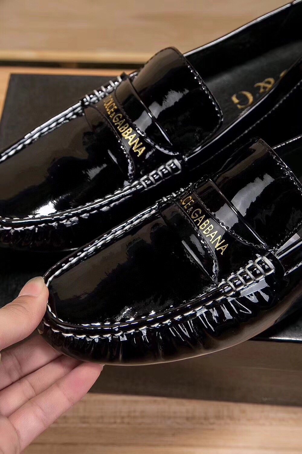 Dolce & Gabbana Black Patent Loafers — detail