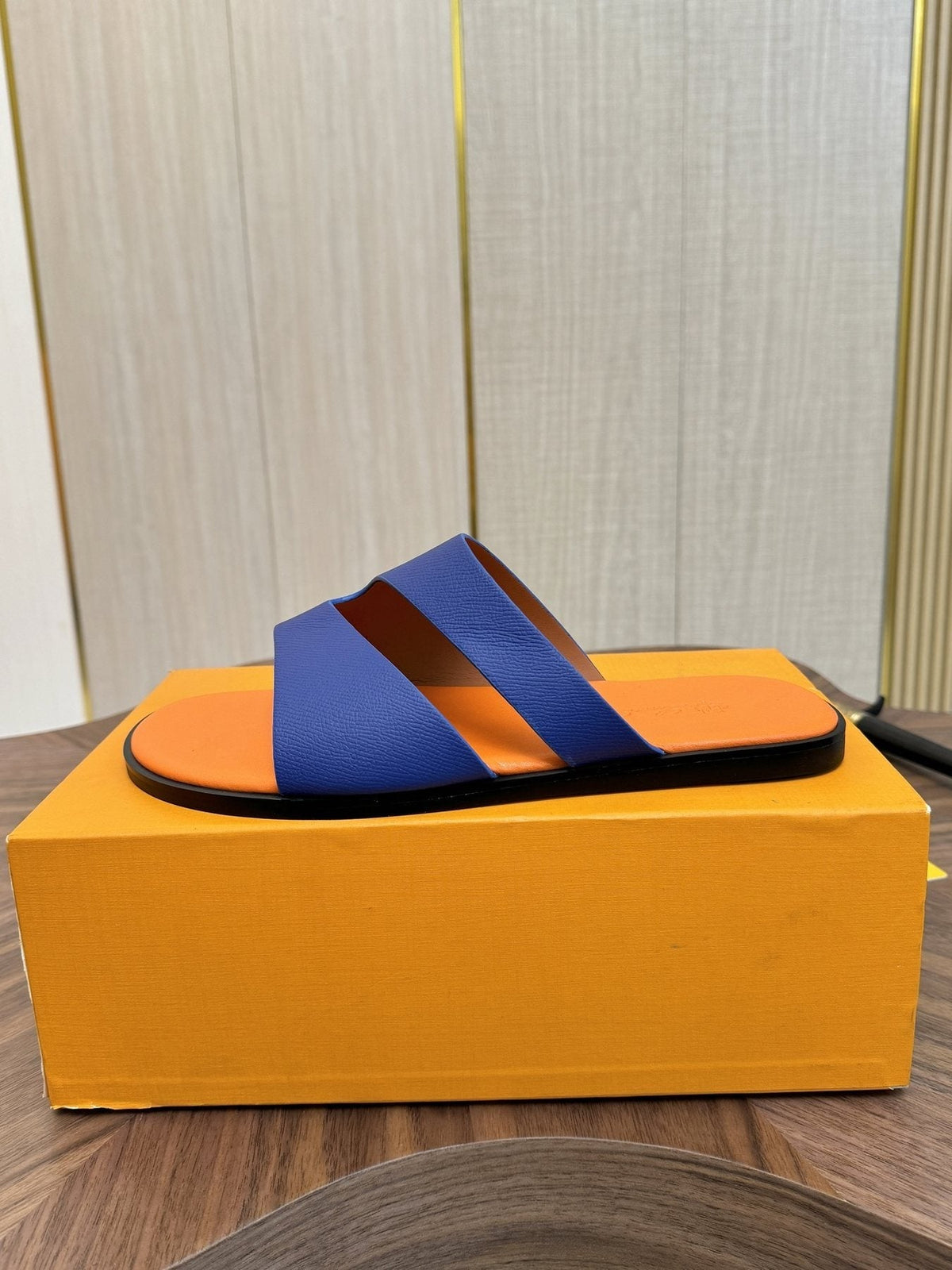 Loro Piana Blue and Orange Slide Sandals — side