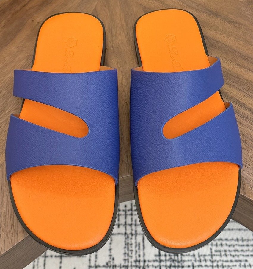 Loro Piana Blue and Orange Slide Sandals — hero