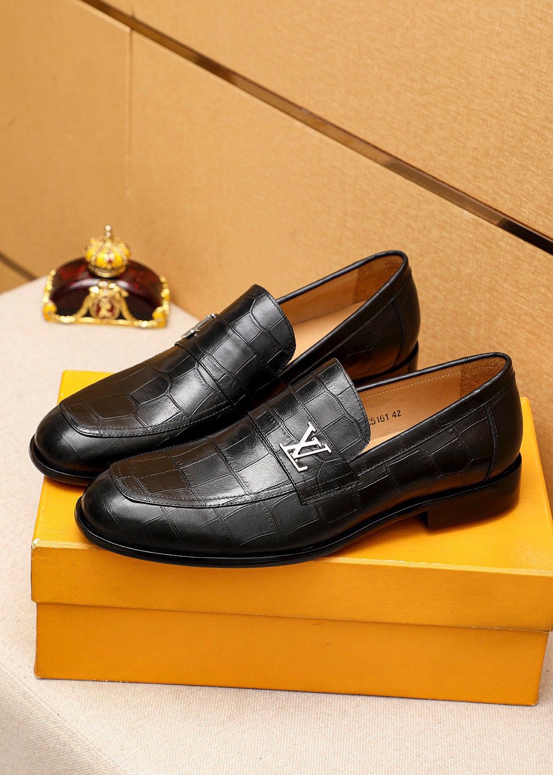Louis Vuitton Black Embossed Loafers — front