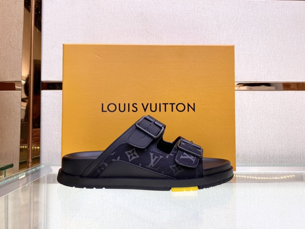 Louis Vuitton Monogram Buckle Slide Sandals — side