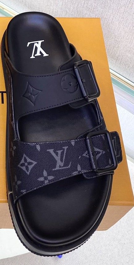 Louis Vuitton Monogram Buckle Slide Sandals — front