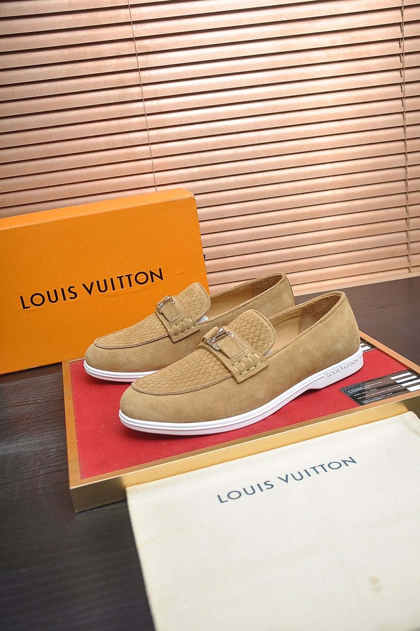 Louis Vuitton Tan Buckle Loafers — front