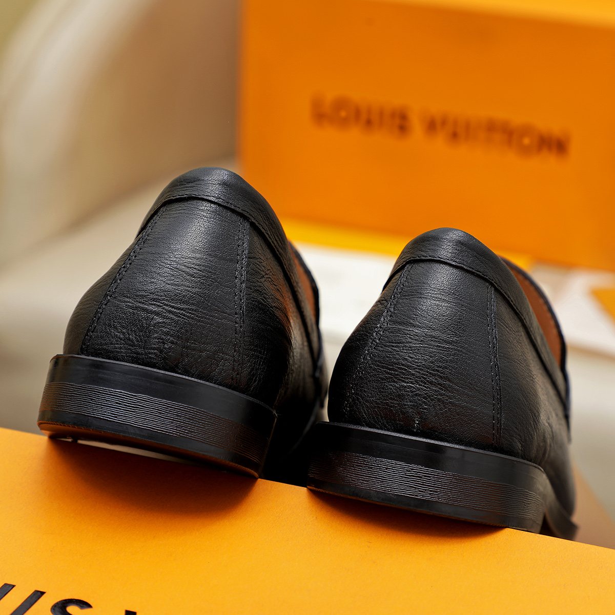 Louis Vuitton Black Textured Hardware Loafers — back