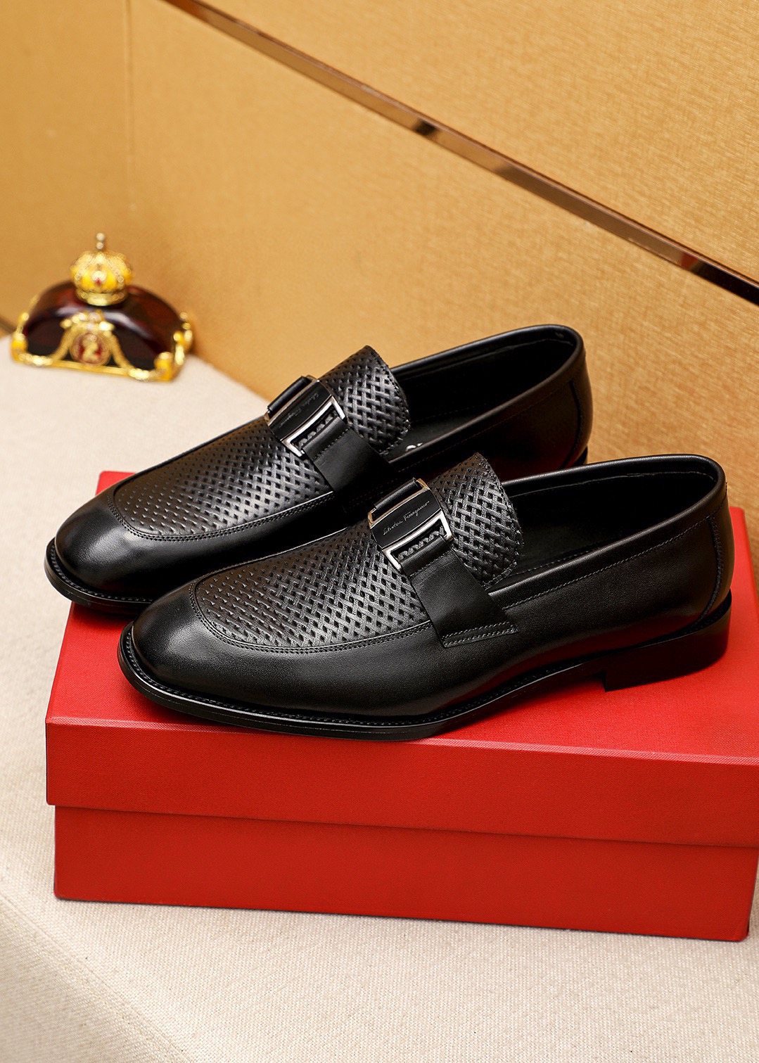 Ferragamo Black Buckle Loafers — front