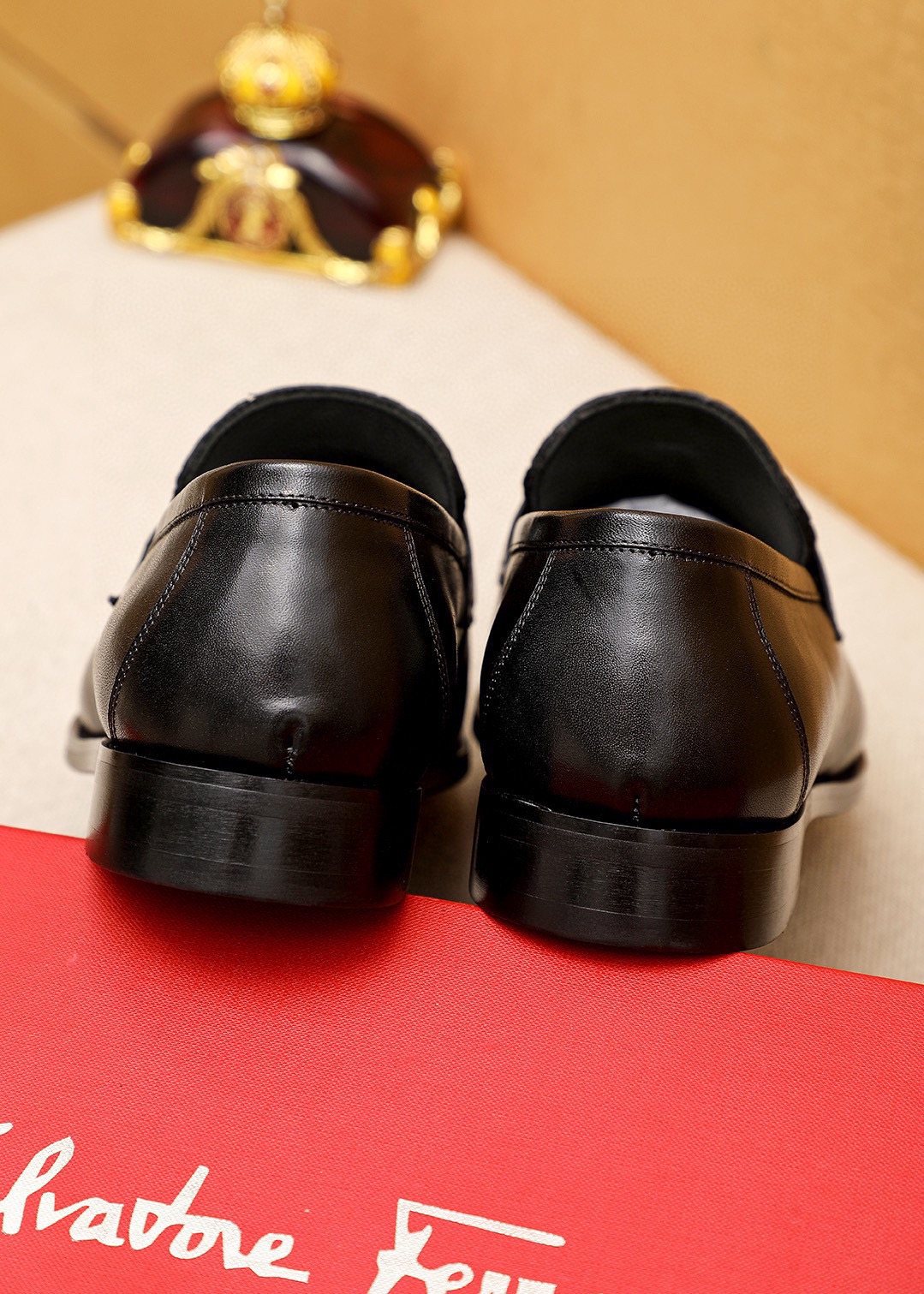 Ferragamo Black Buckle Loafers — back