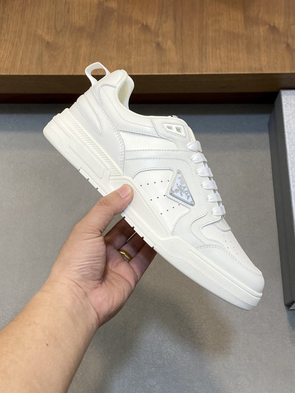 Prada White Leather Panel Sneakers — model