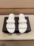 Valentino White V-Hardware Slide Sandals — hero