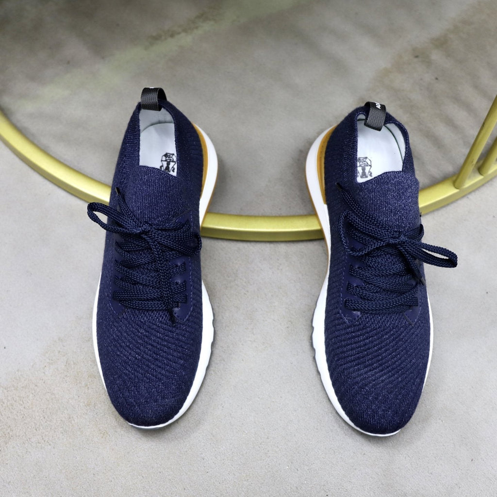 Brunello Cucinelli Navy Textured Sneakers — hero