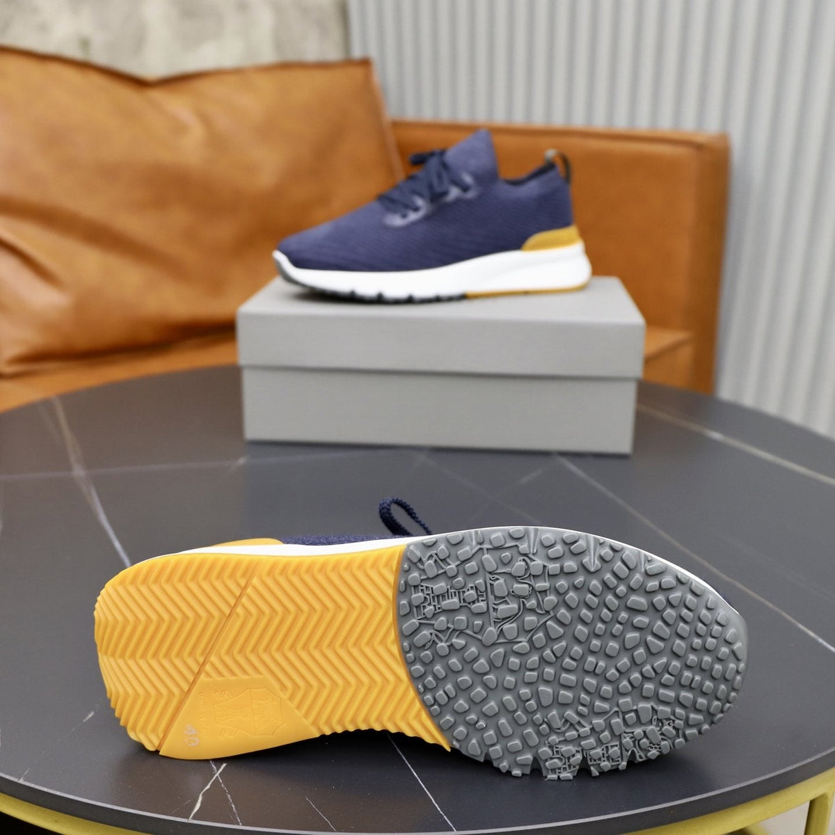 Brunello Cucinelli Navy Textured Sneakers — detail