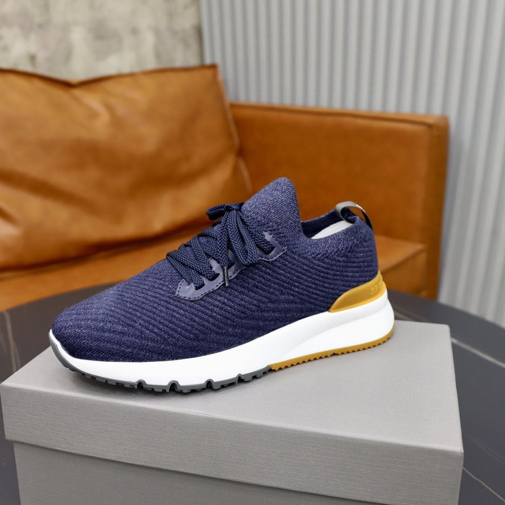 Brunello Cucinelli Navy Textured Sneakers — side
