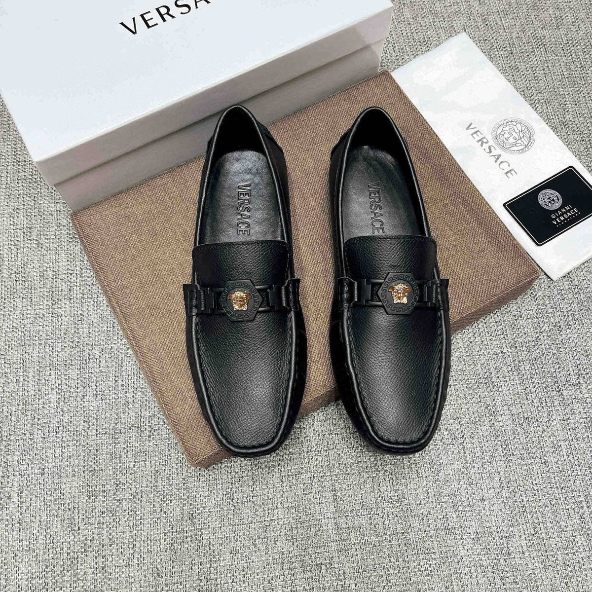 Versace Black Medallion Loafers — front