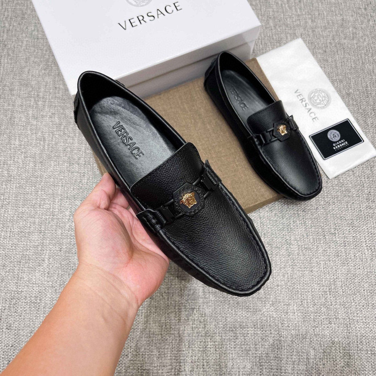 Versace Black Medallion Loafers — model