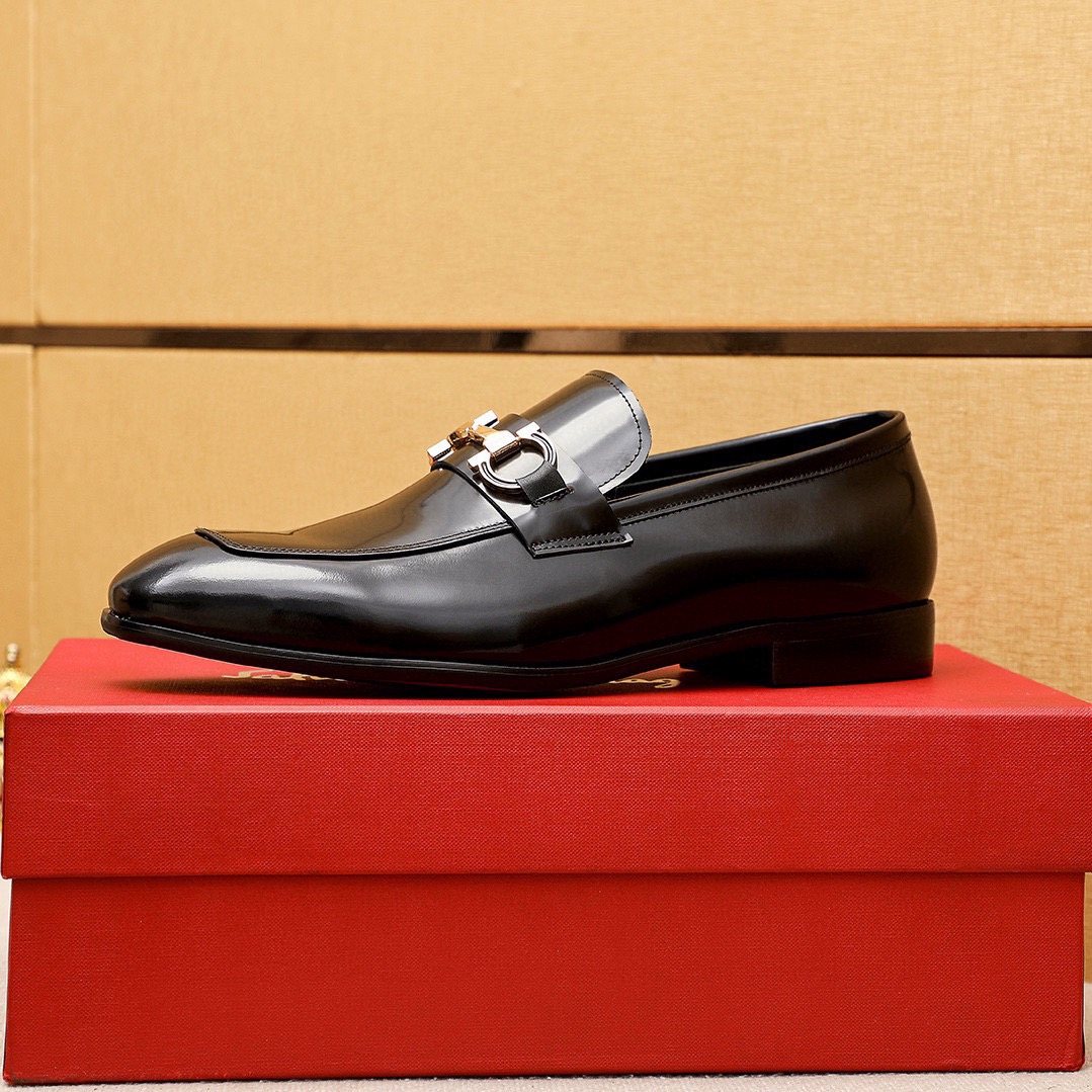 Ferragamo Black Buckle Loafers — side