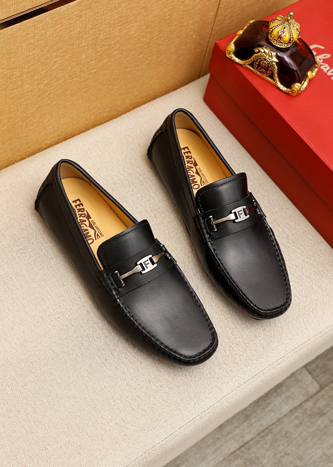 Ferragamo Black Metal-Trim Loafers — hero