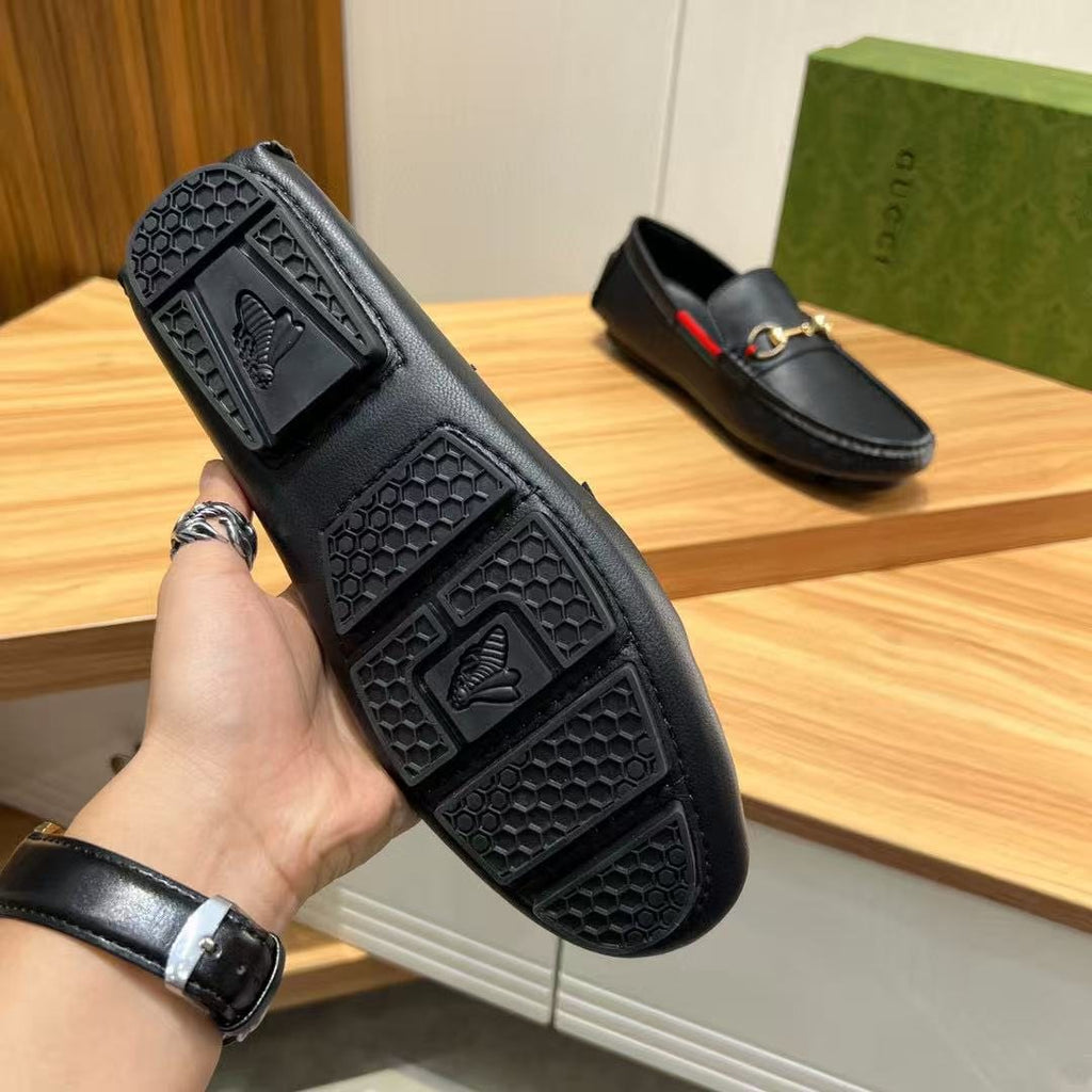 Gucci Black Stripe Bit Loafers — side