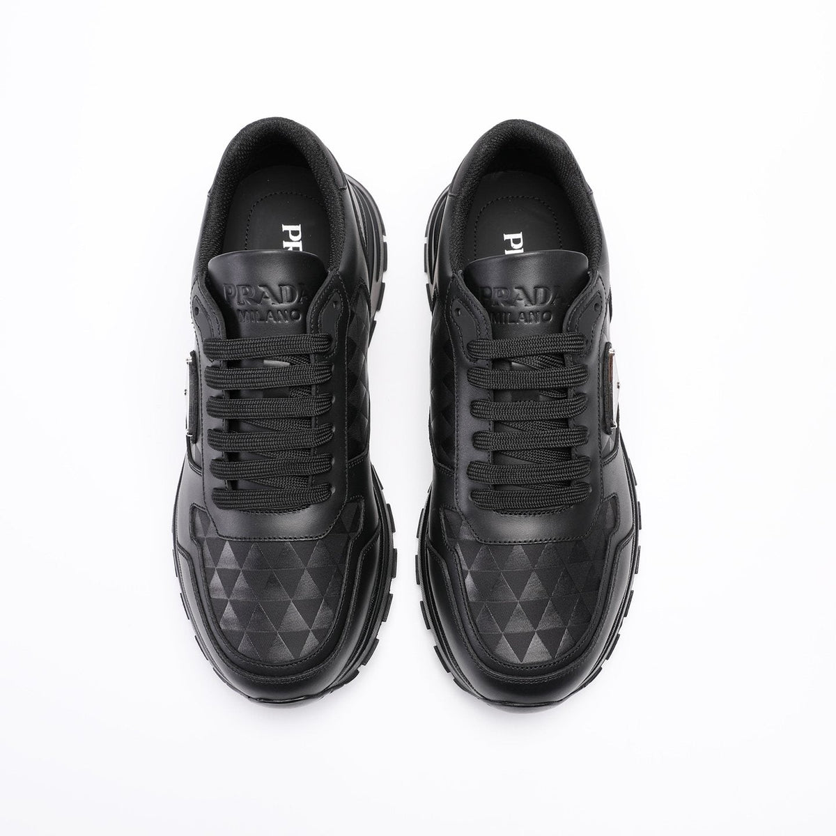 Prada Black Triangle-Plaque Sneakers — front