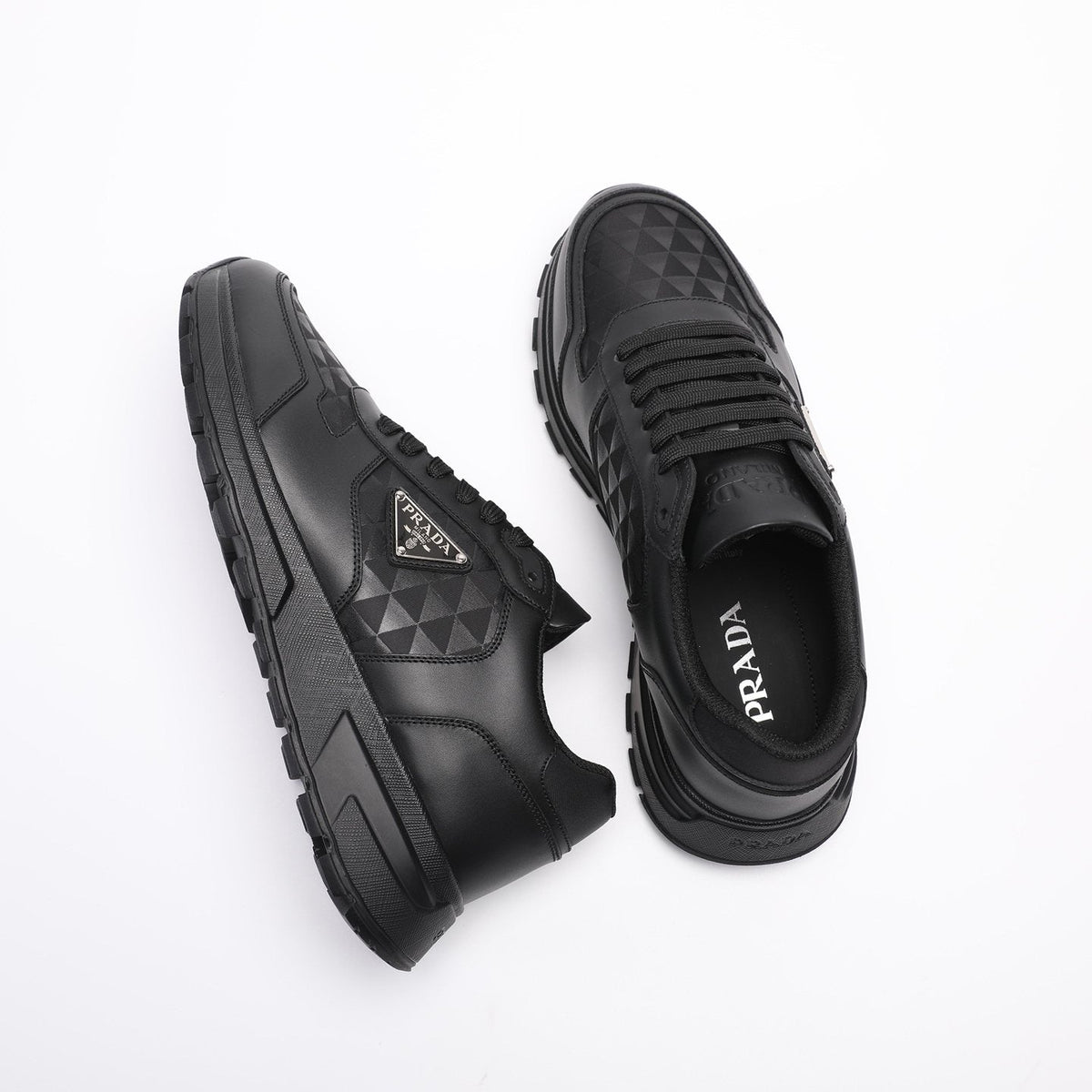 Prada Black Triangle-Plaque Sneakers — front