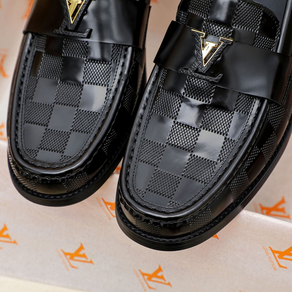 Louis Vuitton Black Woven Leather Loafers — detail