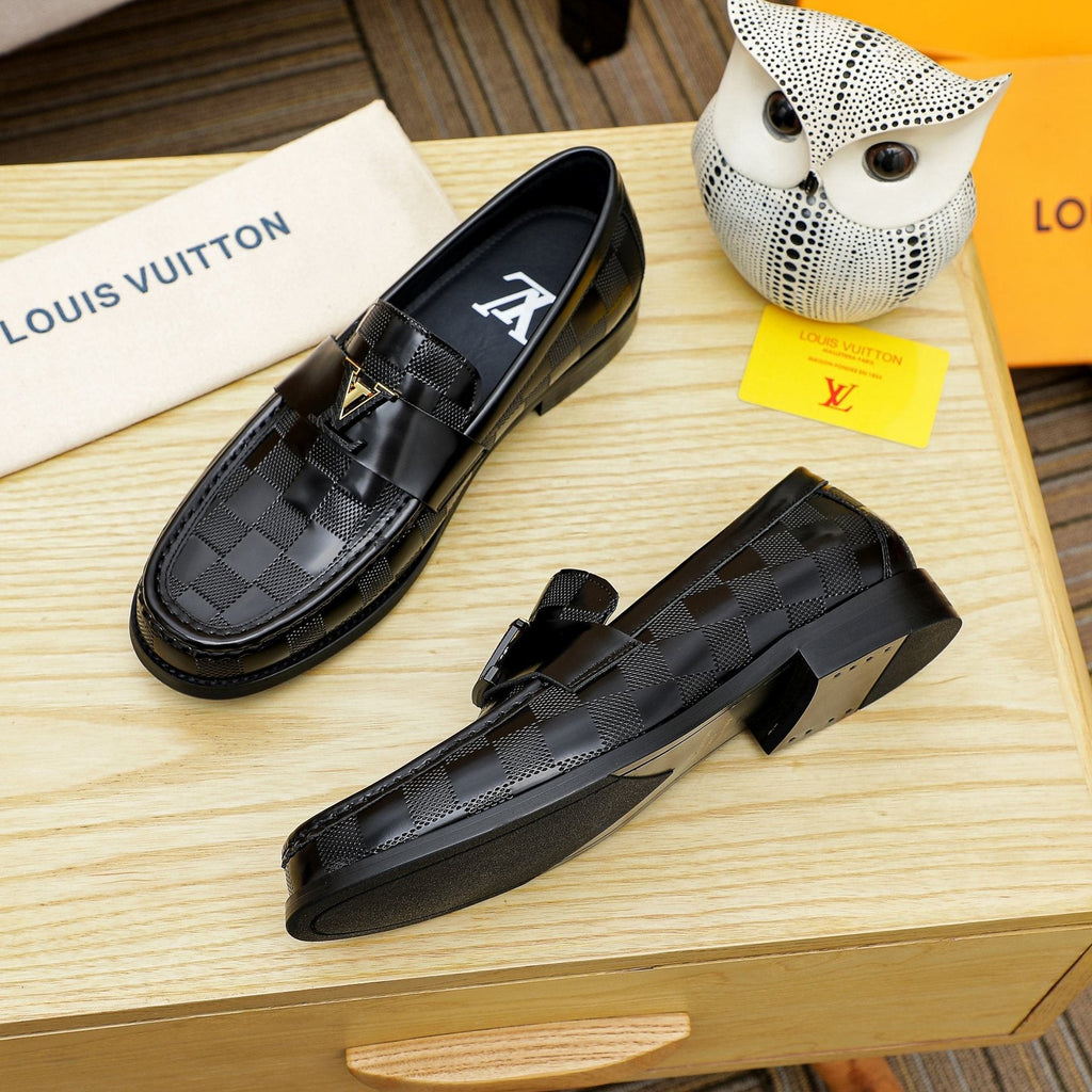 Louis Vuitton Black Woven Leather Loafers — side