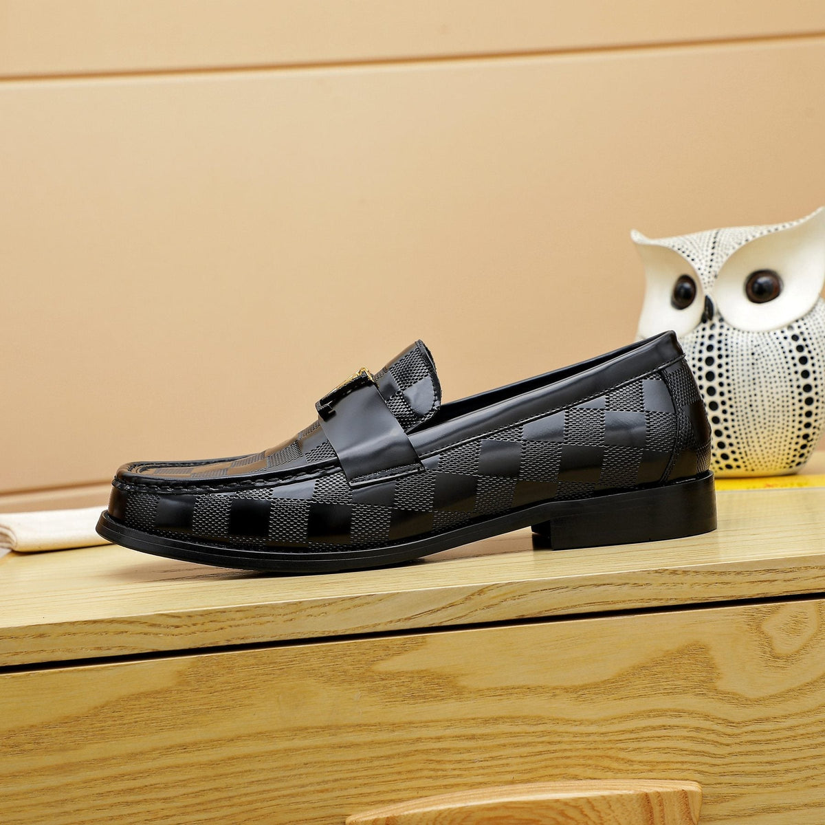 Louis Vuitton Black Woven Leather Loafers — side