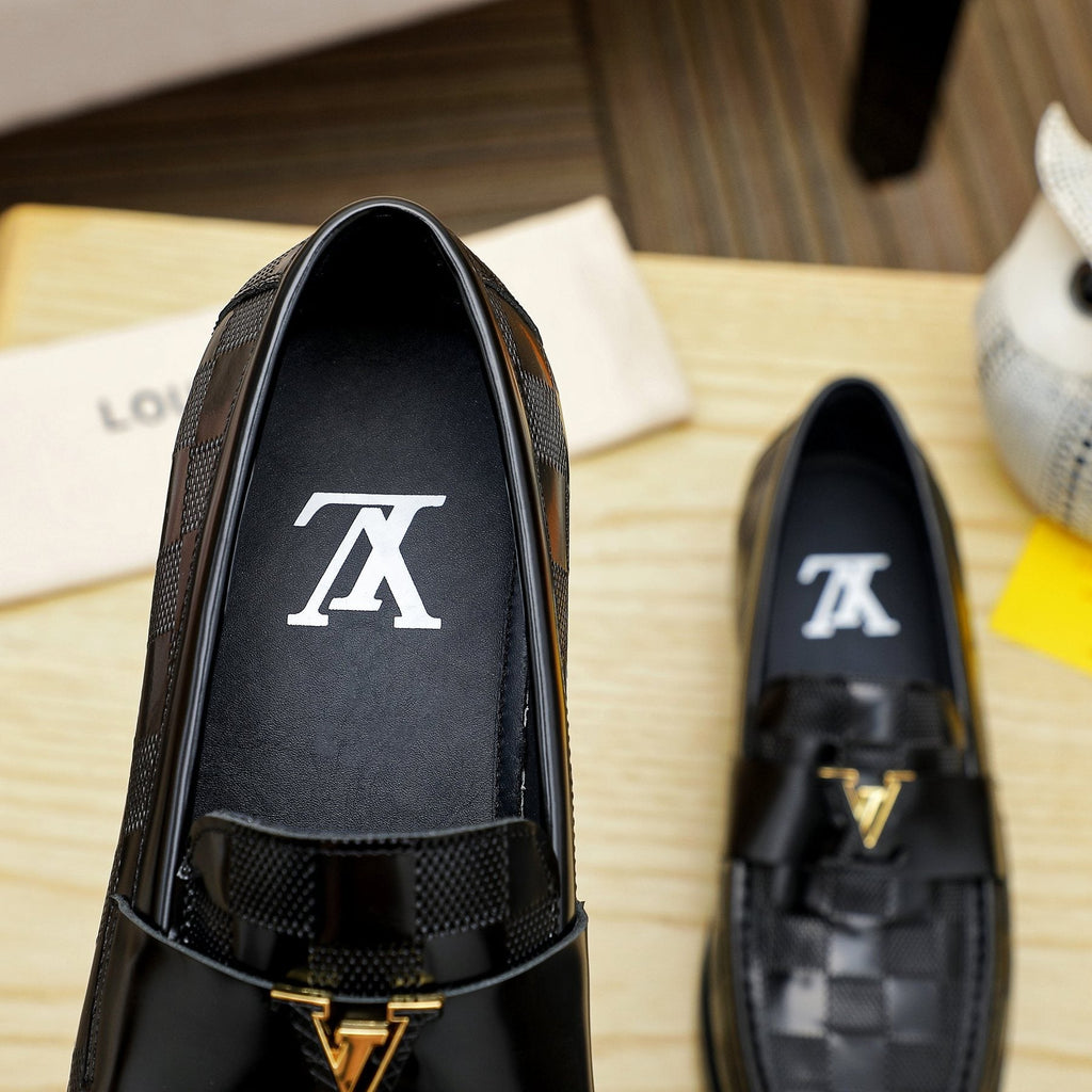 Louis Vuitton Black Woven Leather Loafers — detail