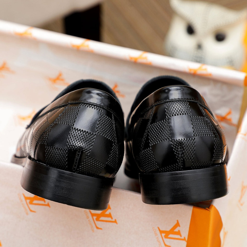 Louis Vuitton Black Woven Leather Loafers — back