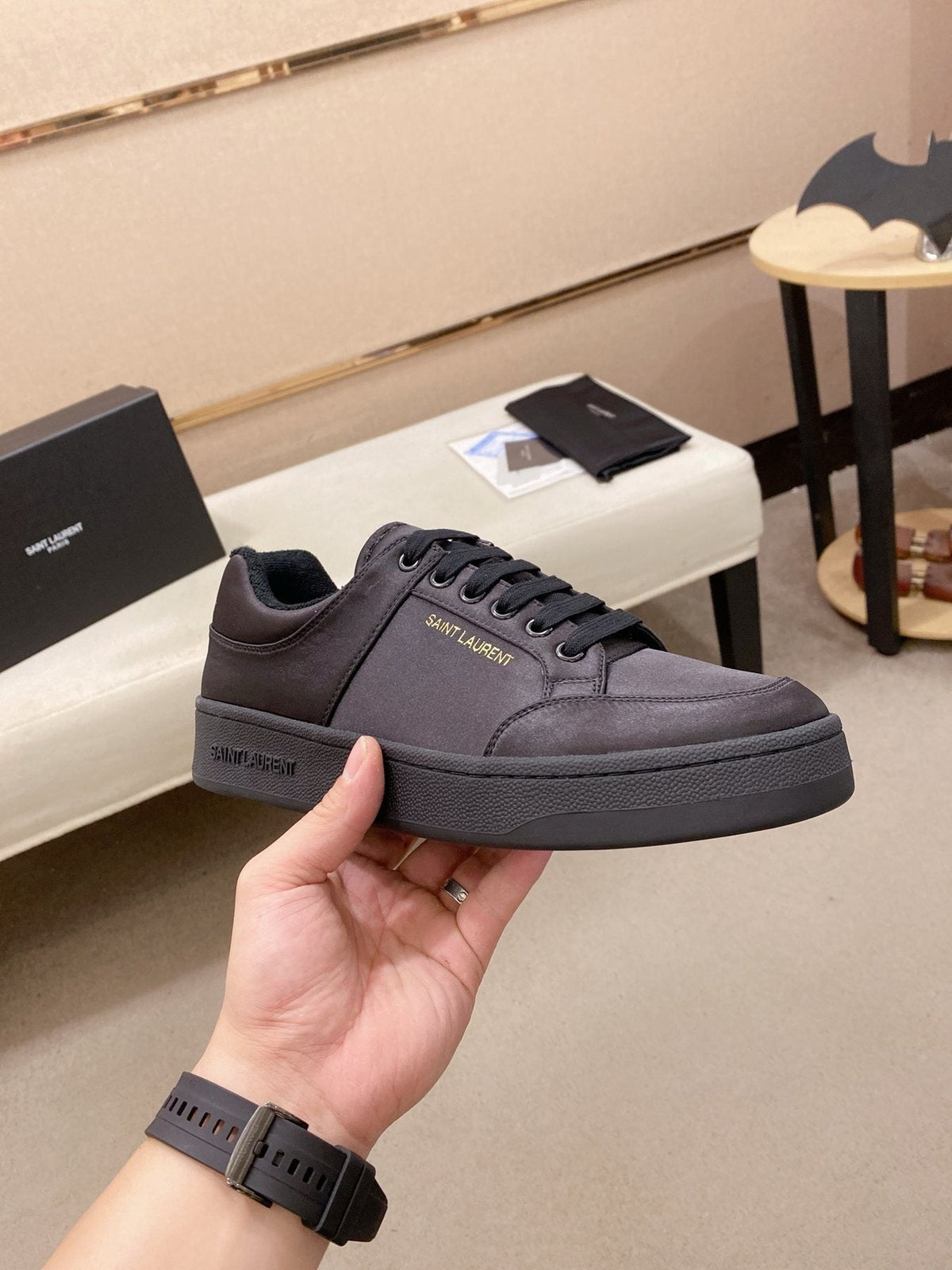 Saint Laurent Dark Gray Low-Top Sneakers — side