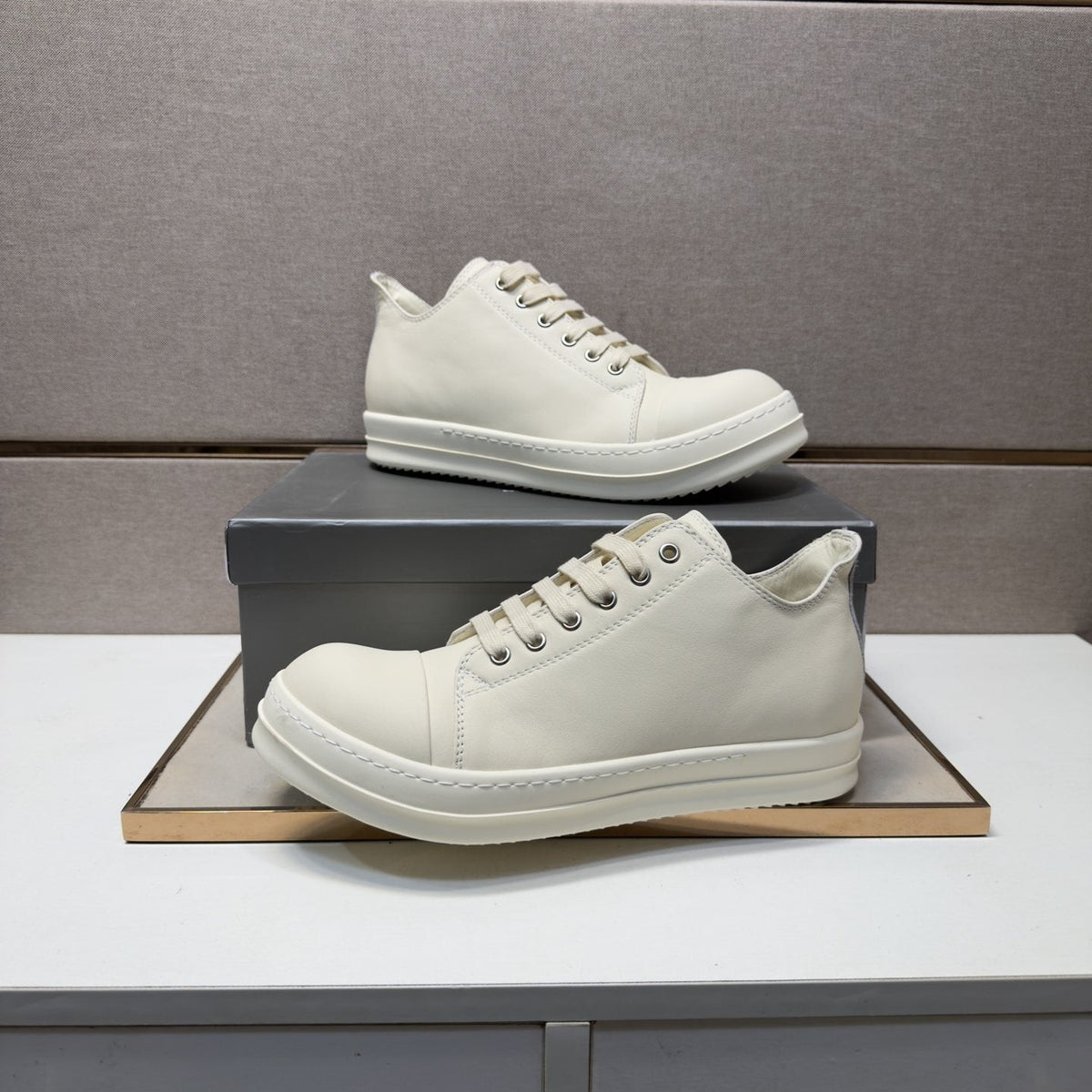 White Leather Low-Top Sneakers — side