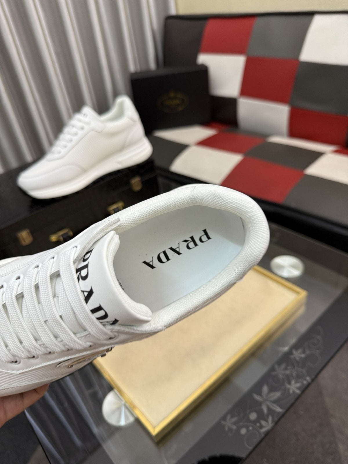 Prada White Textured Low-Top Sneakers — detail