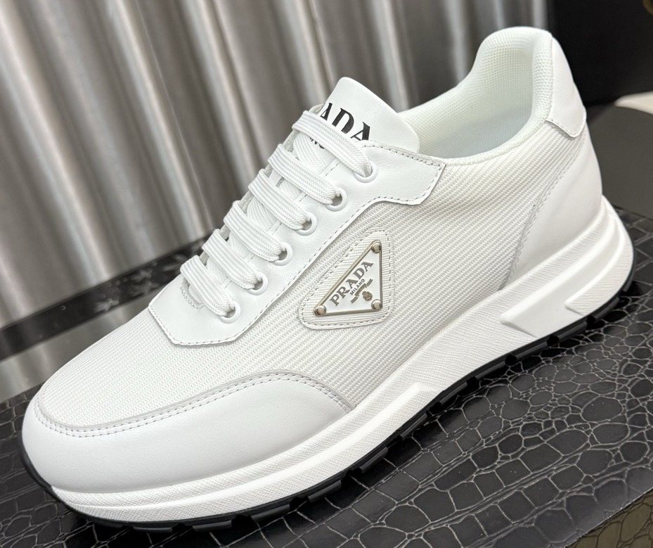 Prada White Textured Low-Top Sneakers — hero