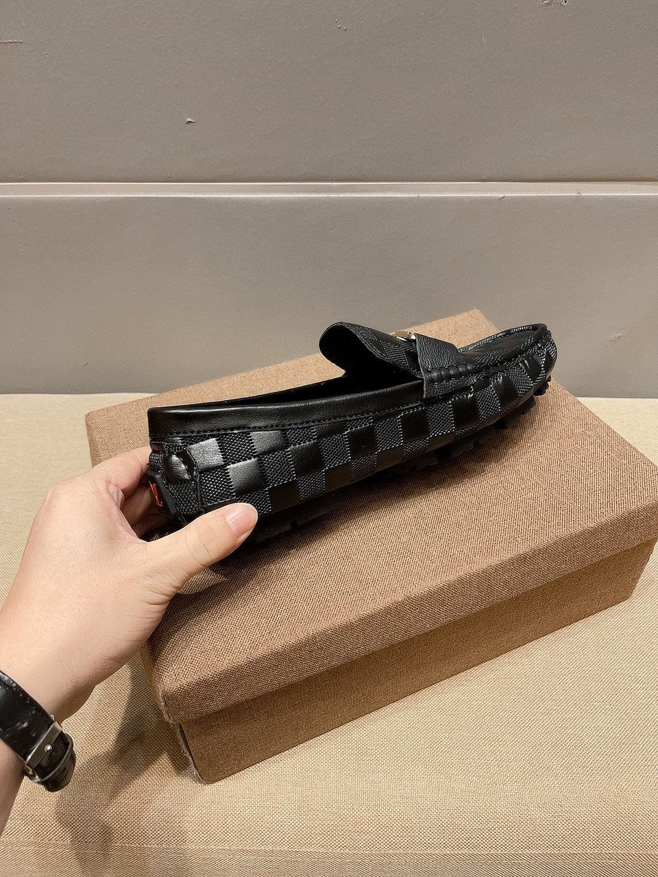 Louis Vuitton Checker-Woven Buckle Loafers — side